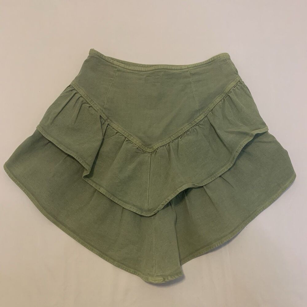 Mother The Ruffle Mini Skirt Green Loden Frost Cotton Blend - Women's 27 - Picture 7 of 12